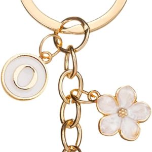 Cute Flower Initial Letter Keychain Bag Charms Keyring Aesthetic Accessories Purse Hangbags Backpacks for Women-0