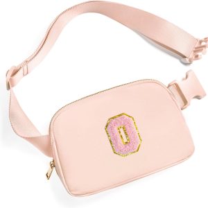 Gitus 6 7 8 9 10 Year Old Girl Gifts Belt Bag Fanny Pack Crossbody Bags with Initial Letter Patch Things for Teen Girls Easter Gifts for Girls Travel Essentials(Coral Pink-O)-0