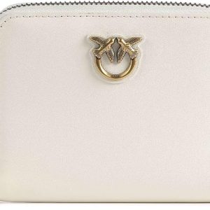 Pinko MINI ZIPAROUND WALLET FOR WOMEN IN WHITE SMOOTH LEATHER WITH GOLD LOVEBIRDS LOGO 100249A0F1-0