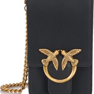 Pinko Women's Love One Smart Calfskin Silk Travel Accessory Chest Pouch, Z99q_black-antique Gold, 12, Contemporary-0