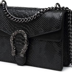 MYHOZEE Crossbody Bags for Women - Snake Printed Clutch Purses Leather Chain Shoulder Bags Evening Handbags-0