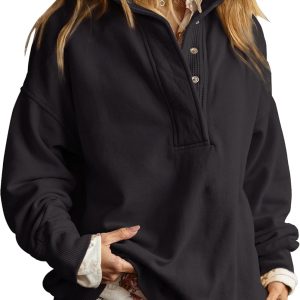 Gacaky Sweatshirt for Women Oversized Casual Long Sleeve Button Henley Neck Pullover Tops Fashion Outfits Clothes-0