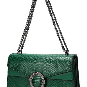 Leather Shoulder Bag Chain Purse for Women - Fashion Crossbody Bags Vintage Snake Print Underarm Bag Square Satchel Handbag-0