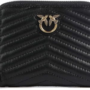 PINKO WOMEN'S MINI WALLET IN BLACK QUILTED LEATHER WITH GOLD LOVEBIRDS LOGO 100249A0GK-0