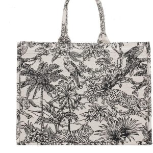 Large capacity handbag linen cotton flower embroidery retro exquisite doodle fashion shopping bag-0