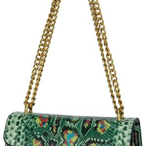 Leather Shoulder Bag Chain Purse for Women - Fashion Crossbody Bags Vintage Snake Print Underarm Bag Square Satchel Handbag-0