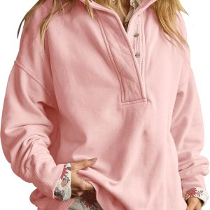 Gacaky Sweatshirt for Women Oversized Casual Long Sleeve Button Henley Neck Pullover Tops Fashion Outfits Clothes-0