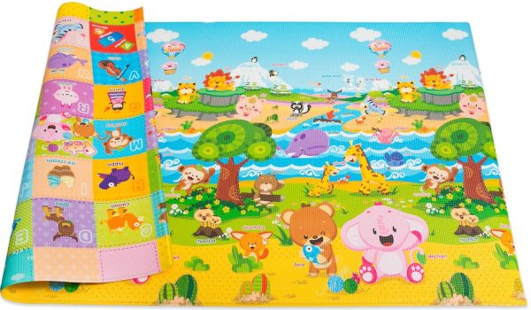 Baby Care Play Mat (Large, Playful - Pinko & Friend) 82'' x 55'' Original One-Piece Reversible Rollable Waterproof Play Mat for Infants, Babies, Toddler, and Kids-0
