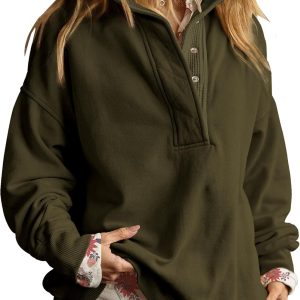 Gacaky Sweatshirt for Women Oversized Casual Long Sleeve Button Henley Neck Pullover Tops Fashion Outfits Clothes-0