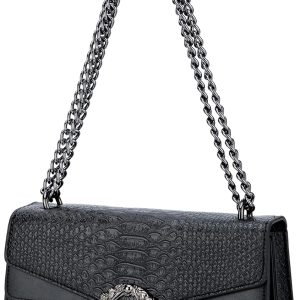 Leather Shoulder Bag Chain Purse for Women - Fashion Crossbody Bags Vintage Snake Print Underarm Bag Square Satchel Handbag-0