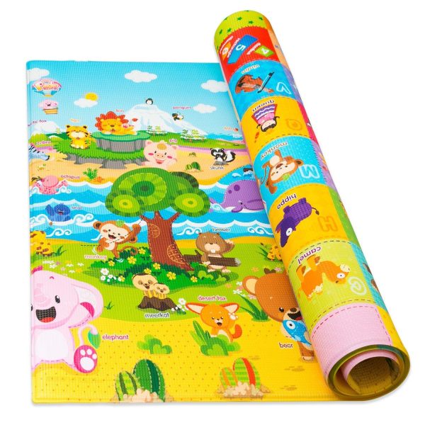 Baby Care Play Mat (Medium, Playful - Pinko & Friend) 73’’ x 49’’ Original One-Piece Reversible Rollable Waterproof Play Mat for Infants, Babies, Toddler, and Kids-1