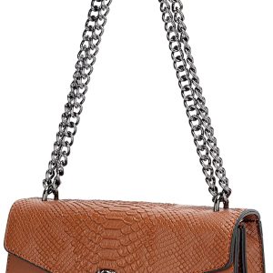 Leather Shoulder Bag Chain Purse for Women - Fashion Crossbody Bags Vintage Snake Print Underarm Bag Square Satchel Handbag-0