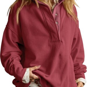 Gacaky Sweatshirt for Women Oversized Casual Long Sleeve Button Henley Neck Pullover Tops Fashion Outfits Clothes-0