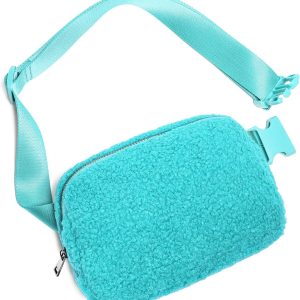 Gitus Fleece Belt Bag Sherpa Fanny Pack Crossbody Bags for Women Fashion Waist Packs with Adjustable Strap for Gym Travel Hiking Running Trending Gifts for Teen Girls Women Men (Lake Blue)-0