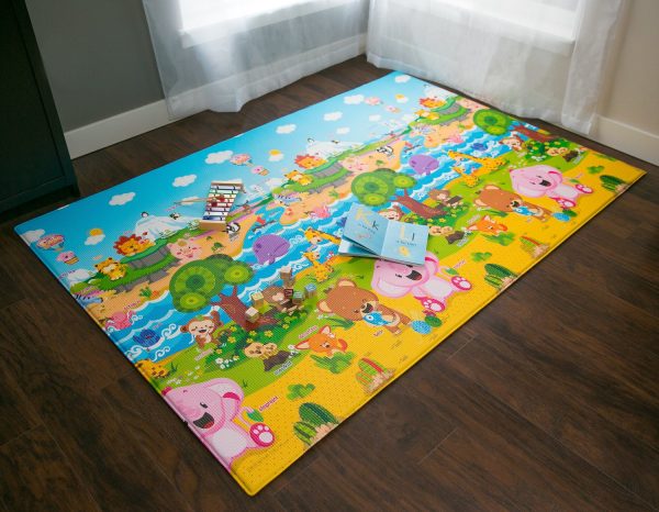 Baby Care Play Mat (Large, Playful - Pinko & Friend) 82'' x 55'' Original One-Piece Reversible Rollable Waterproof Play Mat for Infants, Babies, Toddler, and Kids-1